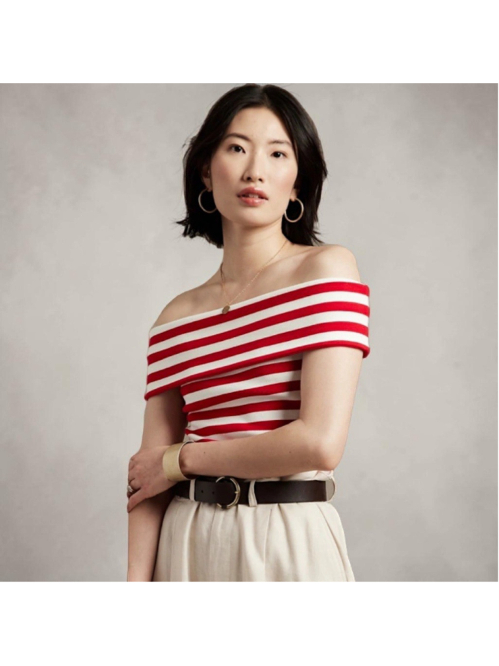 Banana Republic Factory Ribbed Red Off Shoulder Top Sz L NWT